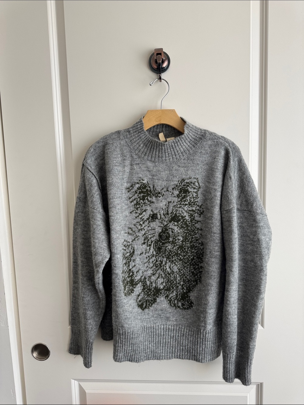 Moth Gray Sweater with Olive Yorkie Dog Graphic